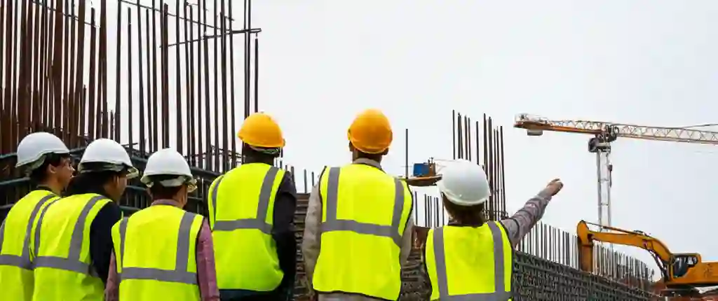 Civil engineering students at a construction site