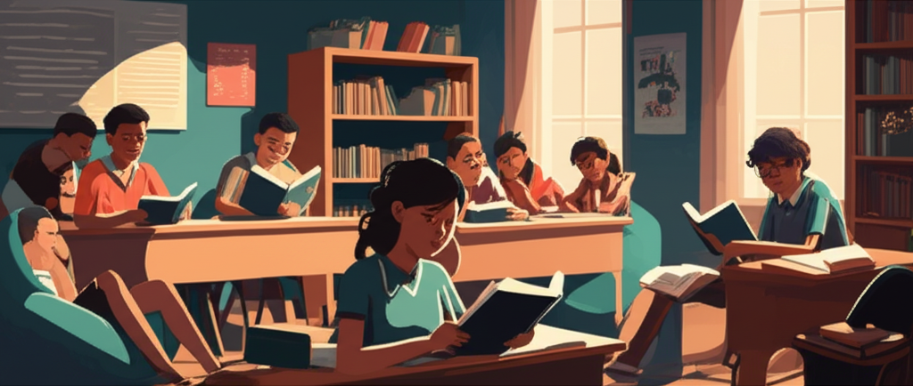 Students discussing literature in class