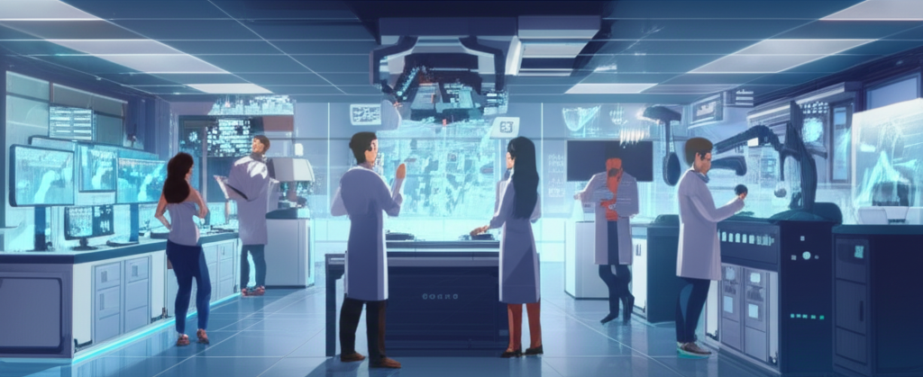 AI research lab with modern computers